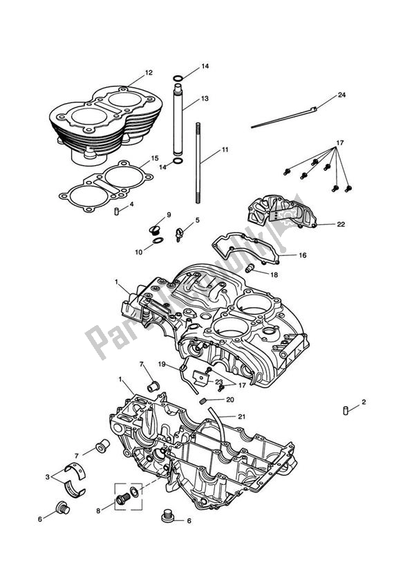 Todas as partes de Crankcase & Fittings From Eng No 221609 (except Eng No's 229407 To 230164) do Triumph America Carburettor 790 2002 - 2007